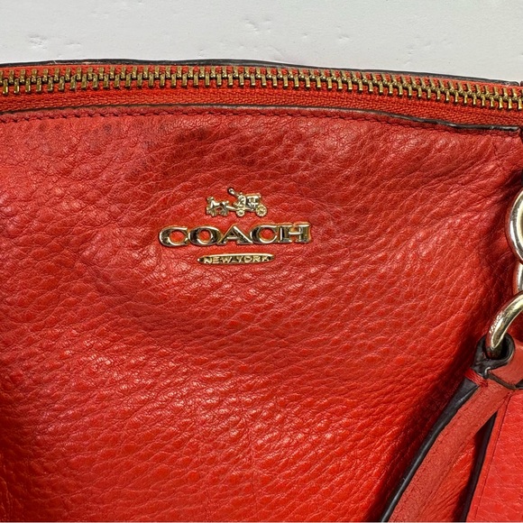 Coach Kelsey Red Pebbled Leather Shoulder Bag Satchel Purse Crossbody - Picture 4 of 16